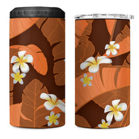 Orange Banana Leaf Hawaii 4 in 1 Can Cooler Tumbler Lau Maia Plumeria Tropical Summer Vibes