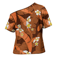 Orange Banana Leaf Hawaii Cross Shoulder Shirt Lau Maia Plumeria Tropical Summer Vibes