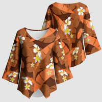 Orange Banana Leaf Hawaii Kimono Sleeve Blouse Lau Maia Plumeria Tropical Summer Vibes