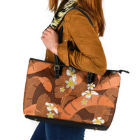 Orange Banana Leaf Hawaii Leather Tote Bag Lau Maia Plumeria Tropical Summer Vibes