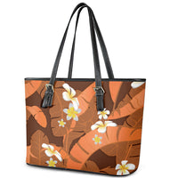 Orange Banana Leaf Hawaii Leather Tote Bag Lau Maia Plumeria Tropical Summer Vibes