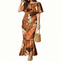 Orange Banana Leaf Hawaii Mermaid Dress Lau Maia Plumeria Tropical Summer Vibes