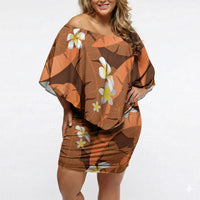 Orange Banana Leaf Hawaii Off Shoulder Short Dress Lau Maia Plumeria Tropical Summer Vibes