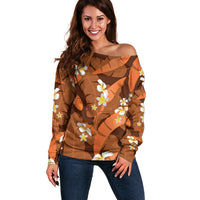 Orange Banana Leaf Hawaii Off Shoulder Sweater Lau Maia Plumeria Tropical Summer Vibes