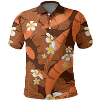 Orange Banana Leaf Hawaii Polo Shirt Lau Maia Plumeria Tropical Summer Vibes