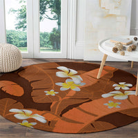 Orange Banana Leaf Hawaii Round Carpet Lau Maia Plumeria Tropical Summer Vibes