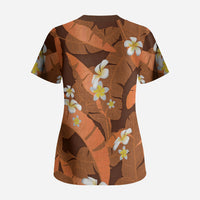 Orange Banana Leaf Hawaii Scrub Top Lau Maia Plumeria Tropical Summer Vibes