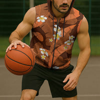 Orange Banana Leaf Hawaii Sleeveless Zip Hoodie Lau Maia Plumeria Tropical Summer Vibes