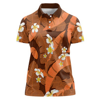Orange Banana Leaf Hawaii Women Polo Shirt Lau Maia Plumeria Tropical Summer Vibes