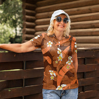 Orange Banana Leaf Hawaii Women Polo Shirt Lau Maia Plumeria Tropical Summer Vibes