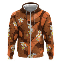 Orange Banana Leaf Hawaii Zip Hoodie Lau Maia Plumeria Tropical Summer Vibes