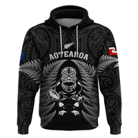 New Zealand Aotearoa Rugby Hoodie NZ Tiki With Maori Fern World Cup Black Version LT14 Black - Polynesian Pride
