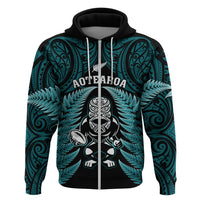 New Zealand Aotearoa Rugby Hoodie NZ Tiki With Maori Fern World Cup Turquoise Version LT14 - Polynesian Pride