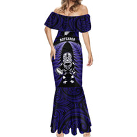 New Zealand Aotearoa Rugby Mermaid Dress NZ Tiki With Maori Fern World Cup Blue Version LT14 - Polynesian Pride