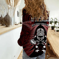 New Zealand Aotearoa Rugby Women Casual Shirt NZ Tiki With Maori Fern World Cup Red Version LT14 - Polynesian Pride