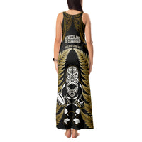 New Zealand Aotearoa Rugby Tank Maxi Dress NZ Tiki With Maori Fern World Cup Gold Version LT14 - Polynesian Pride