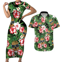 Pineapple Skull Aloha Hawaii Couples Matching Short Sleeve Bodycon Dress and Hawaiian Shirt Summer Vibes Tropical Seamless Pattern - Polynesian Pride