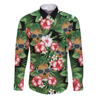 Pineapple Skull Aloha Hawaii Family Matching Short Sleeve Bodycon Dress and Hawaiian Shirt Summer Vibes Tropical Seamless Pattern - Polynesian Pride