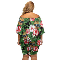 Pineapple Skull Aloha Hawaii Off Shoulder Short Dress Summer Vibes Tropical Seamless Pattern - Polynesian Pride