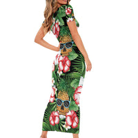 Pineapple Skull Aloha Hawaii Short Sleeve Bodycon Dress Summer Vibes Tropical Seamless Pattern - Polynesian Pride