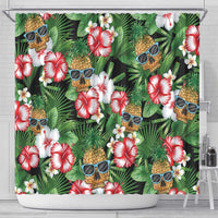 Pineapple Skull Aloha Hawaii Shower Curtain Summer Vibes Tropical Seamless Pattern - Polynesian Pride