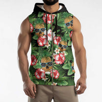 Pineapple Skull Aloha Hawaii Sleeveless Zip Hoodie Summer Vibes Tropical Seamless Pattern - Polynesian Pride