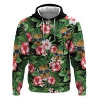 Pineapple Skull Aloha Hawaii Zip Hoodie Summer Vibes Tropical Seamless Pattern - Polynesian Pride