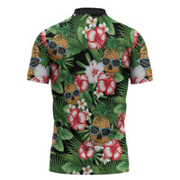 Pineapple Skull Aloha Hawaii Zipper Polo Shirt Summer Vibes Tropical Seamless Pattern LT14 - Polynesian Pride