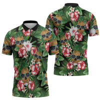 Pineapple Skull Aloha Hawaii Zipper Polo Shirt Summer Vibes Tropical Seamless Pattern LT14 - Polynesian Pride
