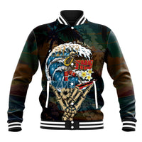 Aloha Hawaii Surfing Skull Baseball Jacket Shaka Skeleton Ride The Waves - Polynesian Pride