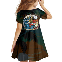 Aloha Hawaii Surfing Skull Family Matching Off The Shoulder Long Sleeve Dress and Hawaiian Shirt Shaka Skeleton Ride The Waves - Polynesian Pride