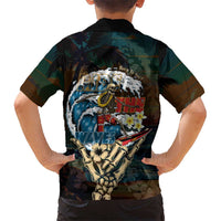 Aloha Hawaii Surfing Skull Kid Hawaiian Shirt Shaka Skeleton Ride The Waves - Polynesian Pride