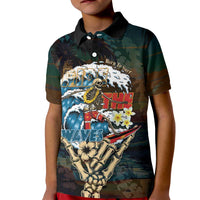 Aloha Hawaii Surfing Skull Kid Polo Shirt Shaka Skeleton Ride The Waves - Polynesian Pride
