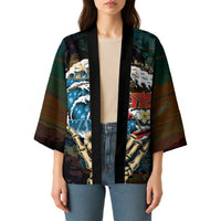 Aloha Hawaii Surfing Skull Kimono Shaka Skeleton Ride The Waves - Polynesian Pride