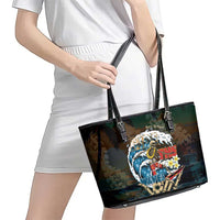 Aloha Hawaii Surfing Skull Leather Tote Bag Shaka Skeleton Ride The Waves - Polynesian Pride