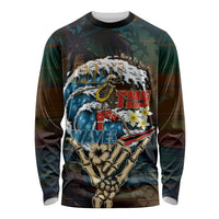 Aloha Hawaii Surfing Skull Long Sleeve Shirt Shaka Skeleton Ride The Waves - Polynesian Pride