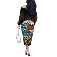Aloha Hawaii Surfing Skull Off The Shoulder Long Sleeve Dress Shaka Skeleton Ride The Waves - Polynesian Pride