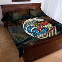 Aloha Hawaii Surfing Skull Quilt Bed Set Shaka Skeleton Ride The Waves - Polynesian Pride
