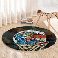 Aloha Hawaii Surfing Skull Round Carpet Shaka Skeleton Ride The Waves - Polynesian Pride