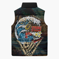 Aloha Hawaii Surfing Skull Sleeveless Puffer Jacket Shaka Skeleton Ride The Waves - Polynesian Pride