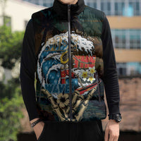 Aloha Hawaii Surfing Skull Sleeveless Puffer Jacket Shaka Skeleton Ride The Waves - Polynesian Pride