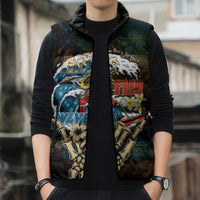 Aloha Hawaii Surfing Skull Sleeveless Puffer Jacket Shaka Skeleton Ride The Waves - Polynesian Pride