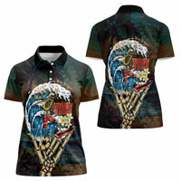 Aloha Hawaii Surfing Skull Women Polo Shirt Shaka Skeleton Ride The Waves - Polynesian Pride