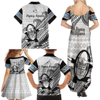Fiji Tapa Rugby Family Matching Summer Maxi Dress and Hawaiian Shirt Flying Fijian 2023 World Cup With Dabbing Ball LT14 - Polynesian Pride