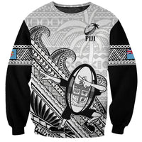 Fiji Tapa Rugby Sweatshirt Flying Fijian 2023 World Cup With Dabbing Ball LT14 Unisex White - Polynesian Pride
