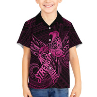 Polynesia Breast Cancer Awareness Family Matching Off Shoulder Short Dress and Hawaiian Shirt No One Fights Alone Pink Ribbon With Butterfly LT14 Son's Shirt Pink - Polynesian Pride