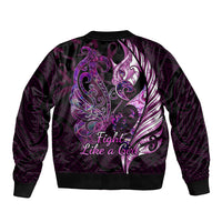 Personalised New Zealand Breast Cancer Bomber Jacket Fight Like A Girl Pink Manaia Fern With Paua Shell LT14 - Polynesian Pride