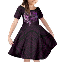 Personalised New Zealand Breast Cancer Family Matching Off Shoulder Maxi Dress and Hawaiian Shirt Fight Like A Girl Pink Manaia Fern With Paua Shell LT14 Daughter's Dress Pink - Polynesian Pride