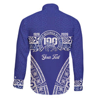 Personalised Queen Salote College Family Matching Long Sleeve Bodycon Dress and Hawaiian Shirt Kolisi Fefine 100th Anniversary Kupesi Blue - Polynesian Pride