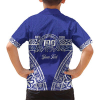 Personalised Queen Salote College Family Matching Short Sleeve Bodycon Dress and Hawaiian Shirt Kolisi Fefine 100th Anniversary Kupesi Blue - Polynesian Pride